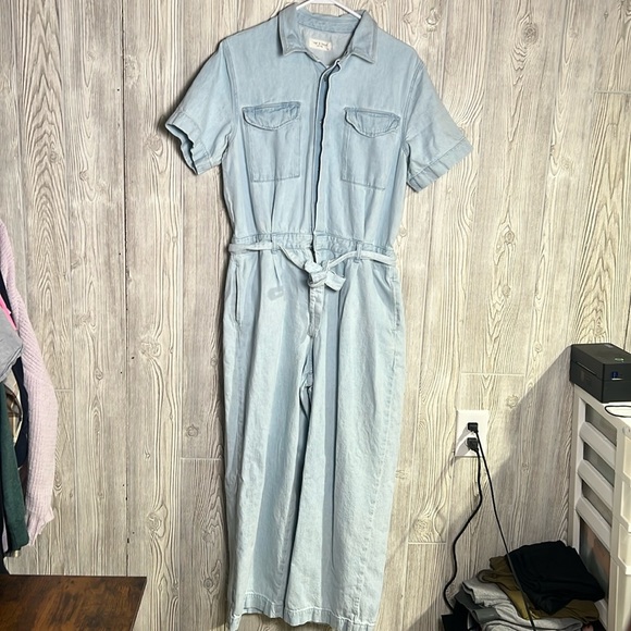 Rag & Bone Denim Jumpsuit Light Wash Belted Size Large - Picture 1 of 13
